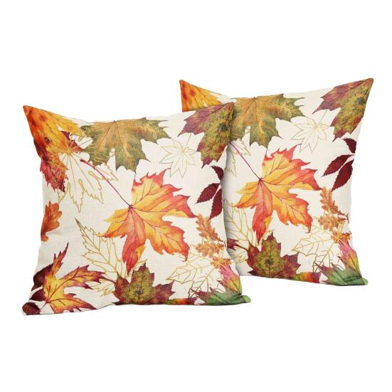 

2Pcs Throw Pillowcase Pattern Replaceable Design Pillow Autumn Maple Leaf Case Washable Super Soft Reusable O