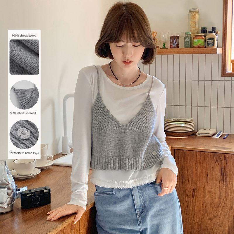 

[Oni Filter] French House 2025 New 100 Wool Small Outer Wear Knitted Sling Top Women