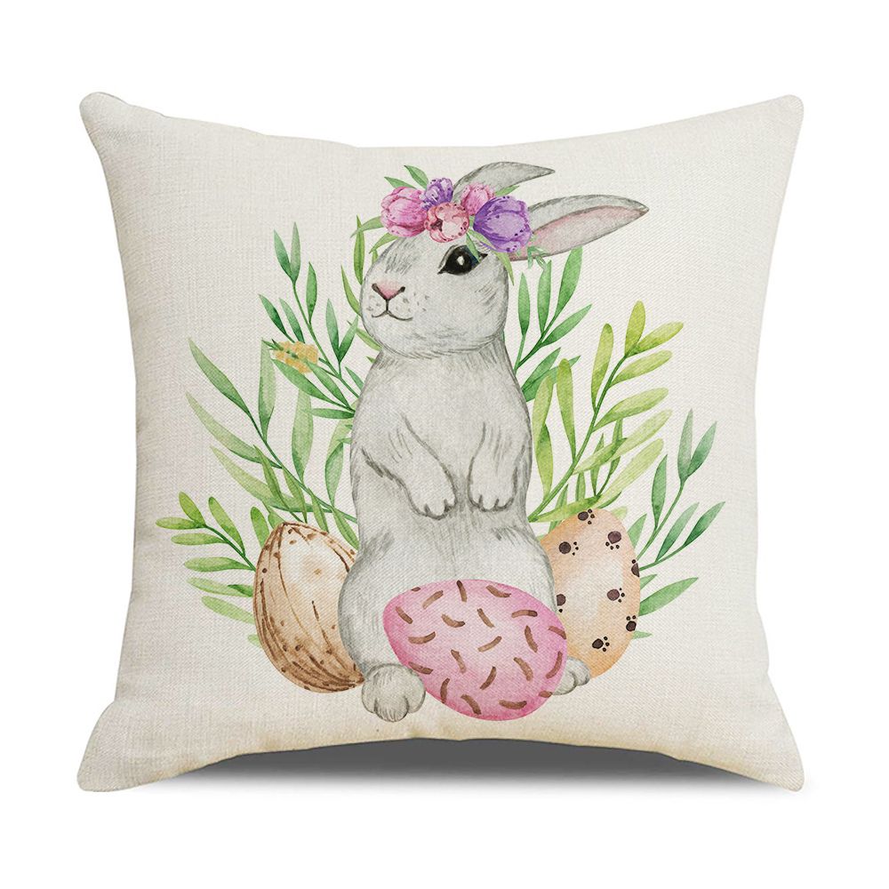 

Flax Bunny Eggs Sofa Pillow Case Easter Pillowcase Cushion Cover Easter Decorations 12
