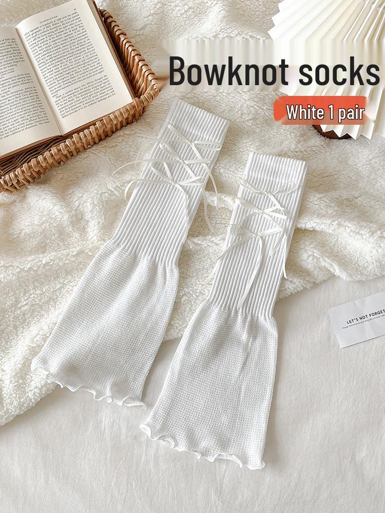 Y2K Summer Thin Women's Knee-High Socks - White, Leg-Shaping JK Style for Spring/Autumn