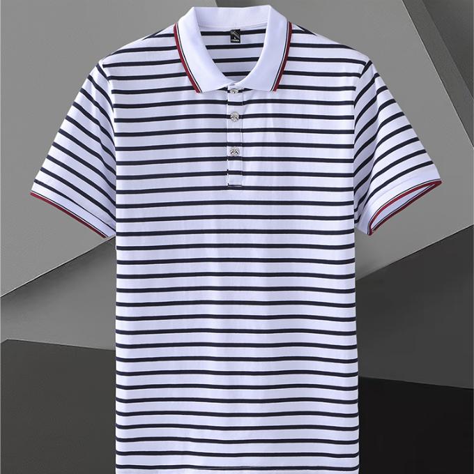 Letní polokošile s límečkem z čisté bavlny, tenké a všestranné polo proužkované tričko s krátkým rukávem a blokováním barev