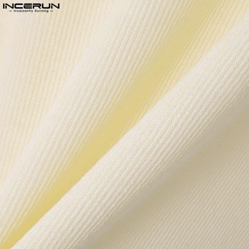 INCERUN Men Autumn Thick Woolen Knitted Pullovers Solid Color High Low Sweaters