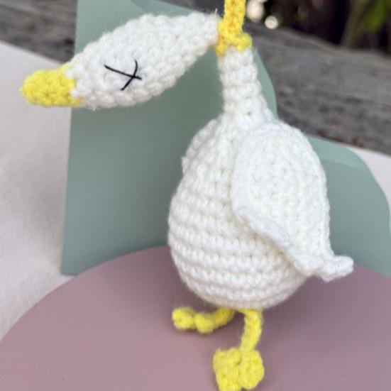 Crochet Goose Hanging Decoration Handmade Knitting White Goose Handbag Backpack Keychain Car Rearview Mirror Hanging Ornament
