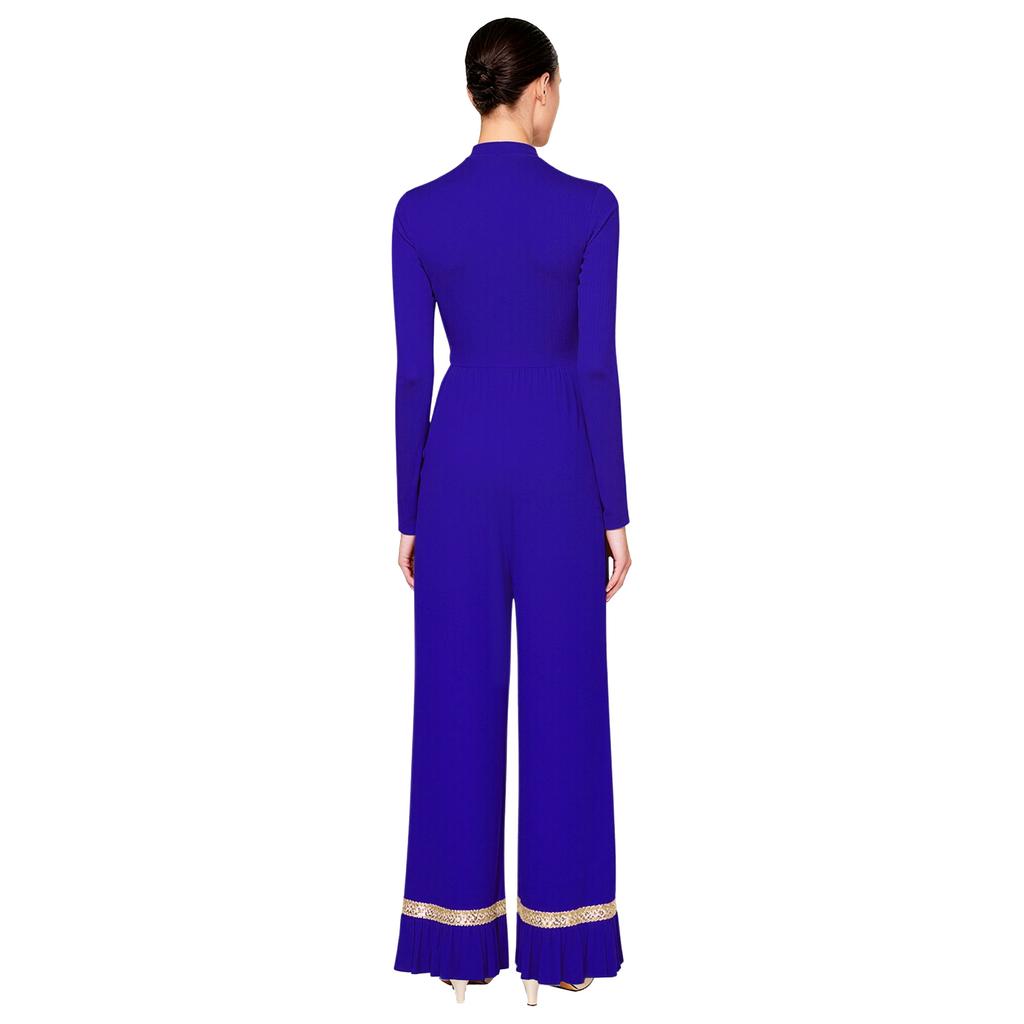 Womens Worship Dance Romper Long Sleeve Back Zip Up Shiny Sequin Ruffled Mesh Trim Wide Leg Pants Jumpsuit
