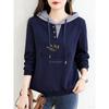 Sale for Foreign Trade Export: 100% Pure Cotton Long-Sleeve Stylish Hooded T-Shirt for Women, Autumn, Plus Size, Casual Base Shirt, Trendy Top