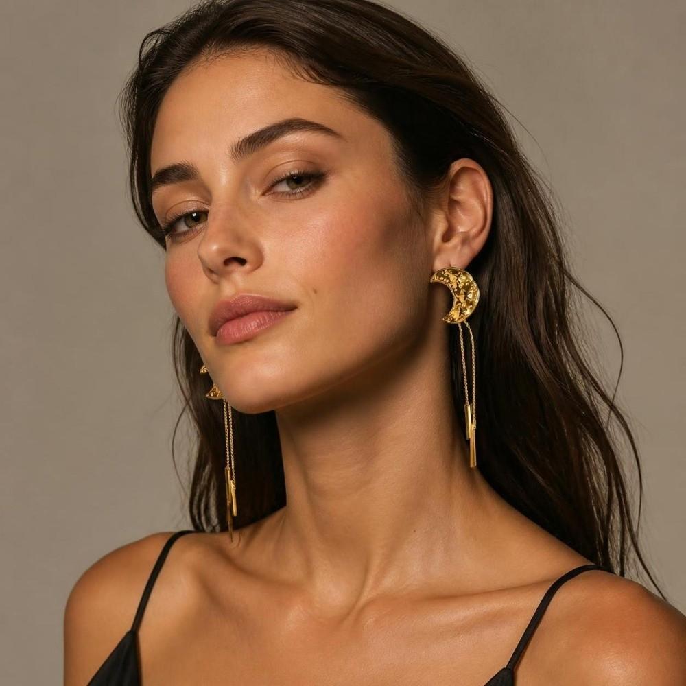Drop Style Tassel Earrings Stainless Steel Star Moon Earrings Drop Earrings Jewelry Accessories