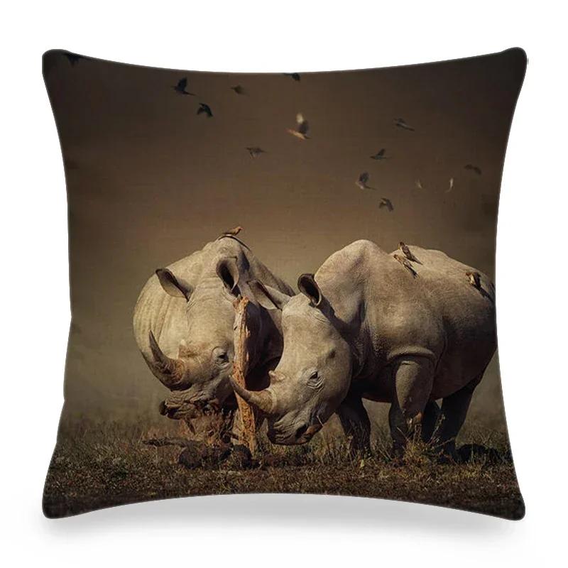 Funny Wild Animals Pattern Decor Cushion Cover 45x45cm Bear Eagle Fox Printed Linen Pillow Cover Home Decor Pillowcase for Couch