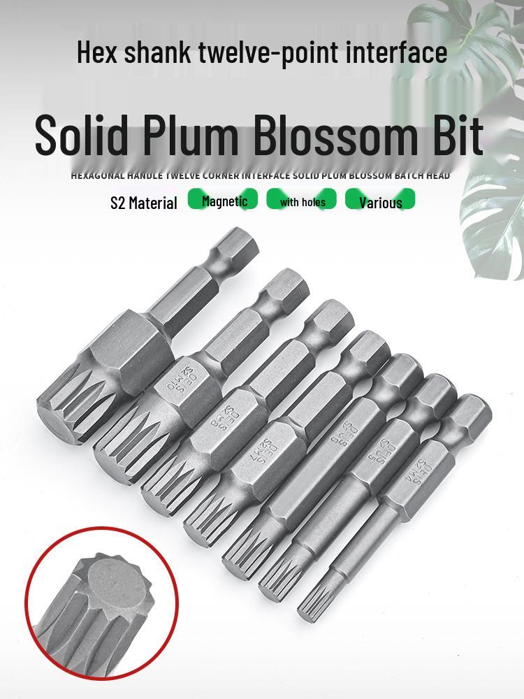 

12-Point Pneumatic Screwdriver with Solid Plum Blossom Magnetic Bit, 50mm Hex Shank M4 50MM 2 pieces