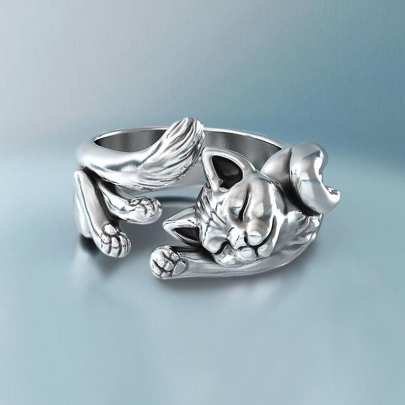 Vivid Cute Cat Open Rings For Women Girls New Fashion Gothic Adjustable Animal Kitten Finger Ring Party Jewelry Accessories Gift