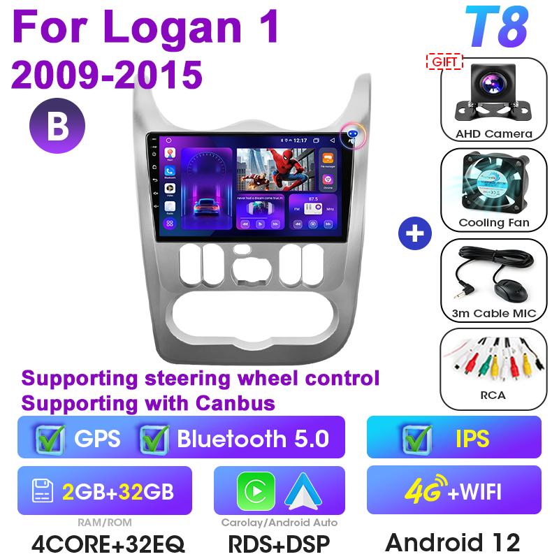 2 Din Android 12 Car Radio For Renault Logan 1 Sandero 2009-2015 Largus Dacia Duster Multimedia Video Player Carplay Auto Stereo