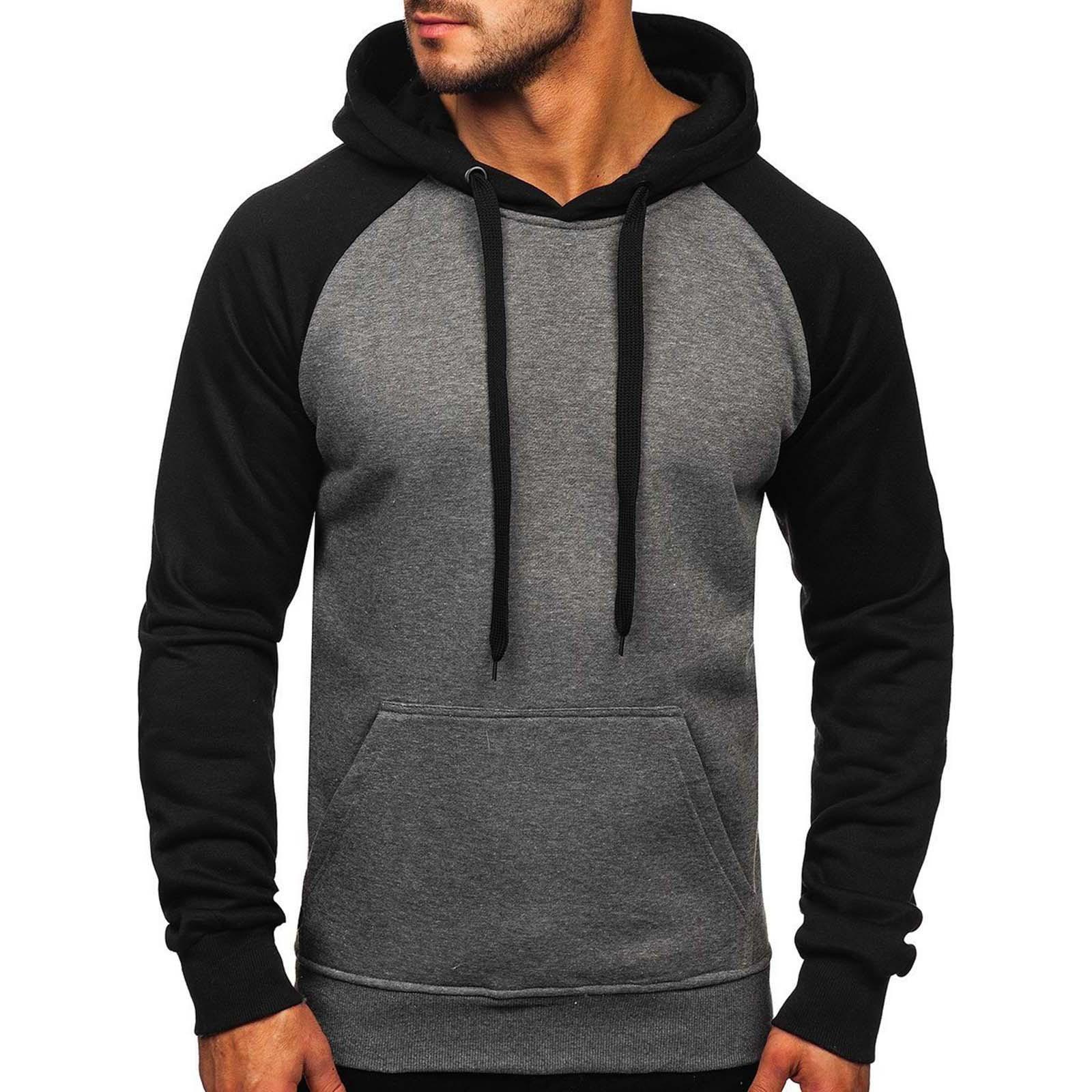 

Men s Hooded Drawstring Color-blocking Casual Sporty Raglan Sleeve Sweatshirt S