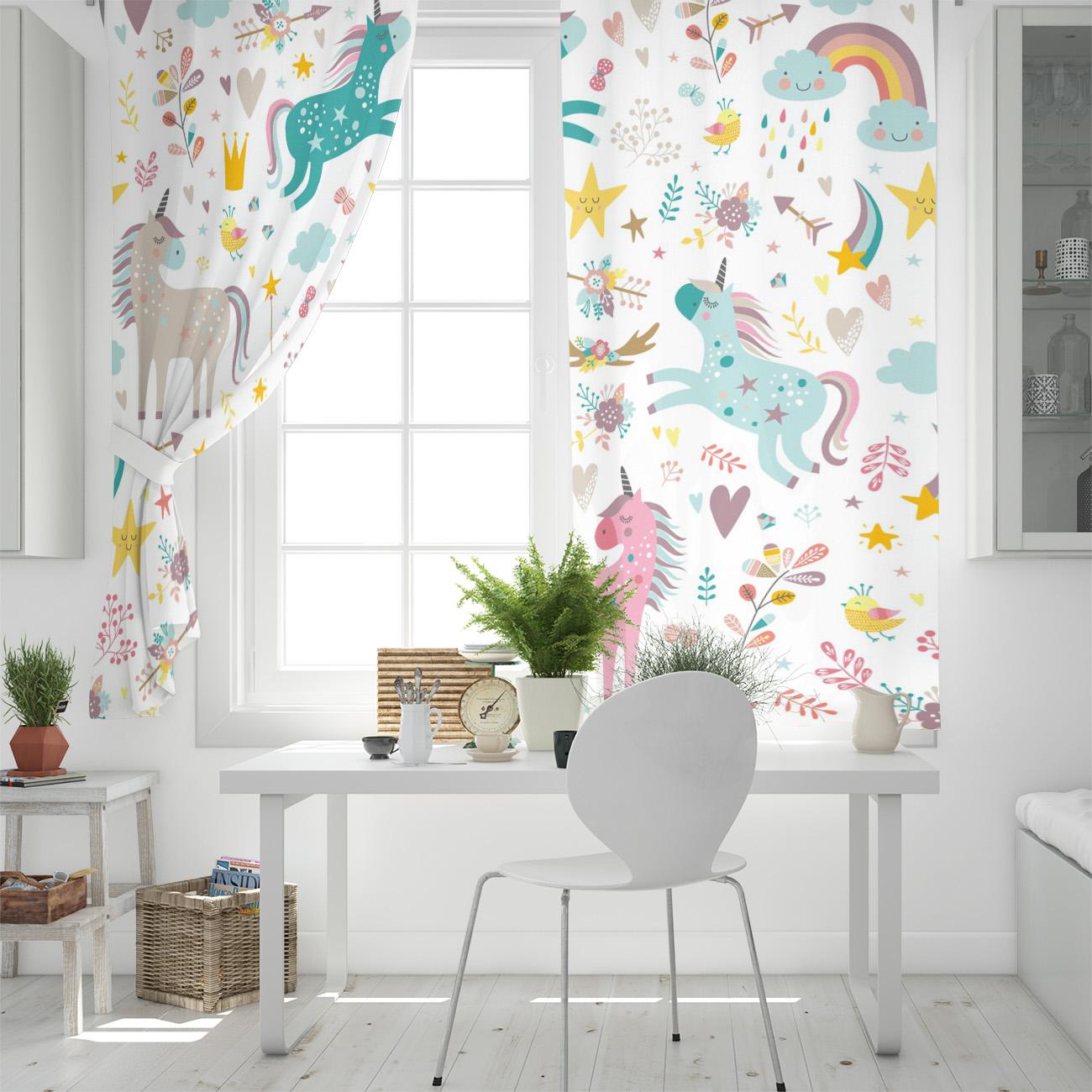 Единорог Цветок Радуга Облако Оконные Шторы Спальня Кухня Декор Шторы Панельные Оконные — фото 4