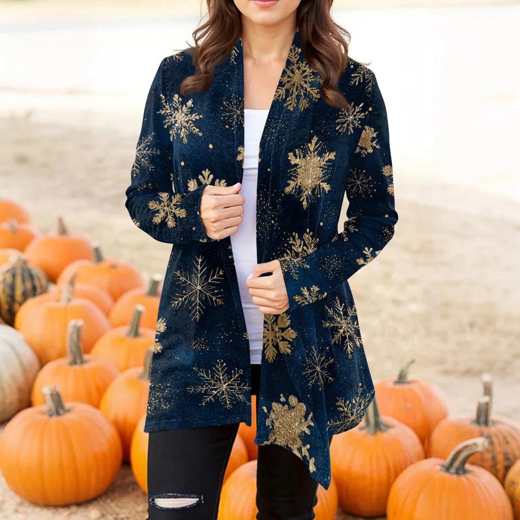 Women's Fashion Casual Halloween Printed Mid-Length Irregular Hem Cardigan Jacket