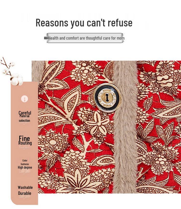 Mom's Winter Plus Velvet Cotton Jacket & Pants Set - Fashionable and Cozy Two-Piece Home Pajamas