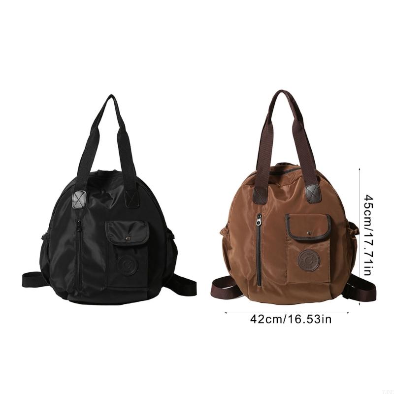 Y3Ne Functional Nylon School Bag Convertible To Shoulder Or Backpack Large Capacity Handbag For Commuters And Students