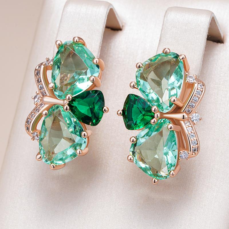 Unique Green Stone Drop Earrings For Women Fashion Rhombus Natural Zircon Accessories Rose Gold Vintage Daily Jewelry