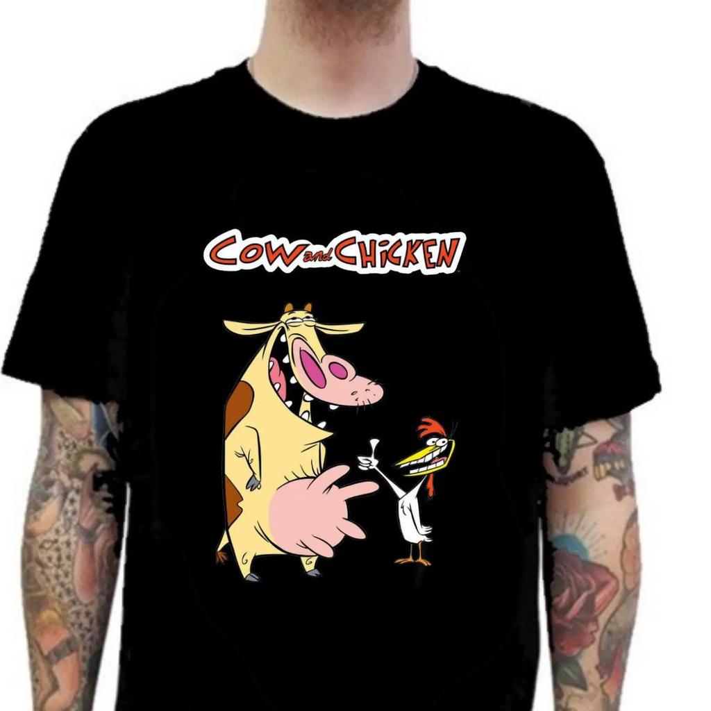 Cow And Chicken T Shirt Vintage Stretched Graphic Unisex Comfortable Top For Everyday Wear Soft Versatile Homme Stylish