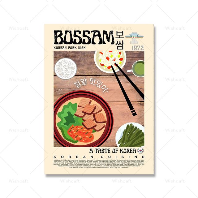 Gimbap Kimchi Bibimbap Poster Vintage Korean Food Vintage Wall Art Picture Cooking Canvas Painting Modern