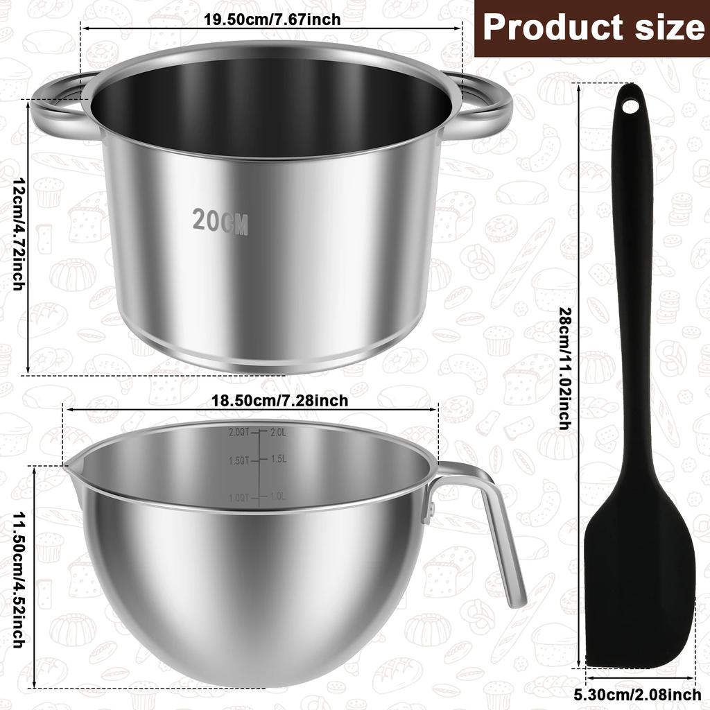 Double Boiler Pot with Silicone Spatula Cheese Chocolate Melting Pot Stainless Steel Pot for Melting Chocolate Candy Candle