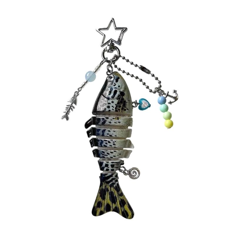 Realistic Multi Jointed Fishing Lure Key Ring Sturdy Alloy Plastic Construction Outdoor Fishing Gear Accessory
