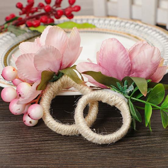 Artificial Flower Napkin Ring Rustic Floral Napkin Holder with Faux Berries Elegant Farmhouse Napkin Rings for Dining Table Decor Weddings