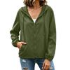 Womens Waterproof Windproof Hooded Jacket Lightweight Zip Up Outdoor Raincoat with Adjustable Drawstring Hem and Elastic Cuffs