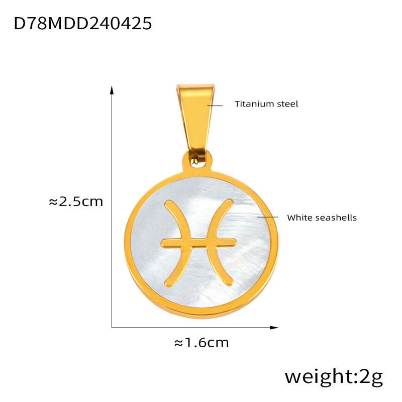 18K Gold Titanium Steel Constellation Pendant - Round, Versatile, Simple Design with Shell Accents, European and American Style Jewelry.