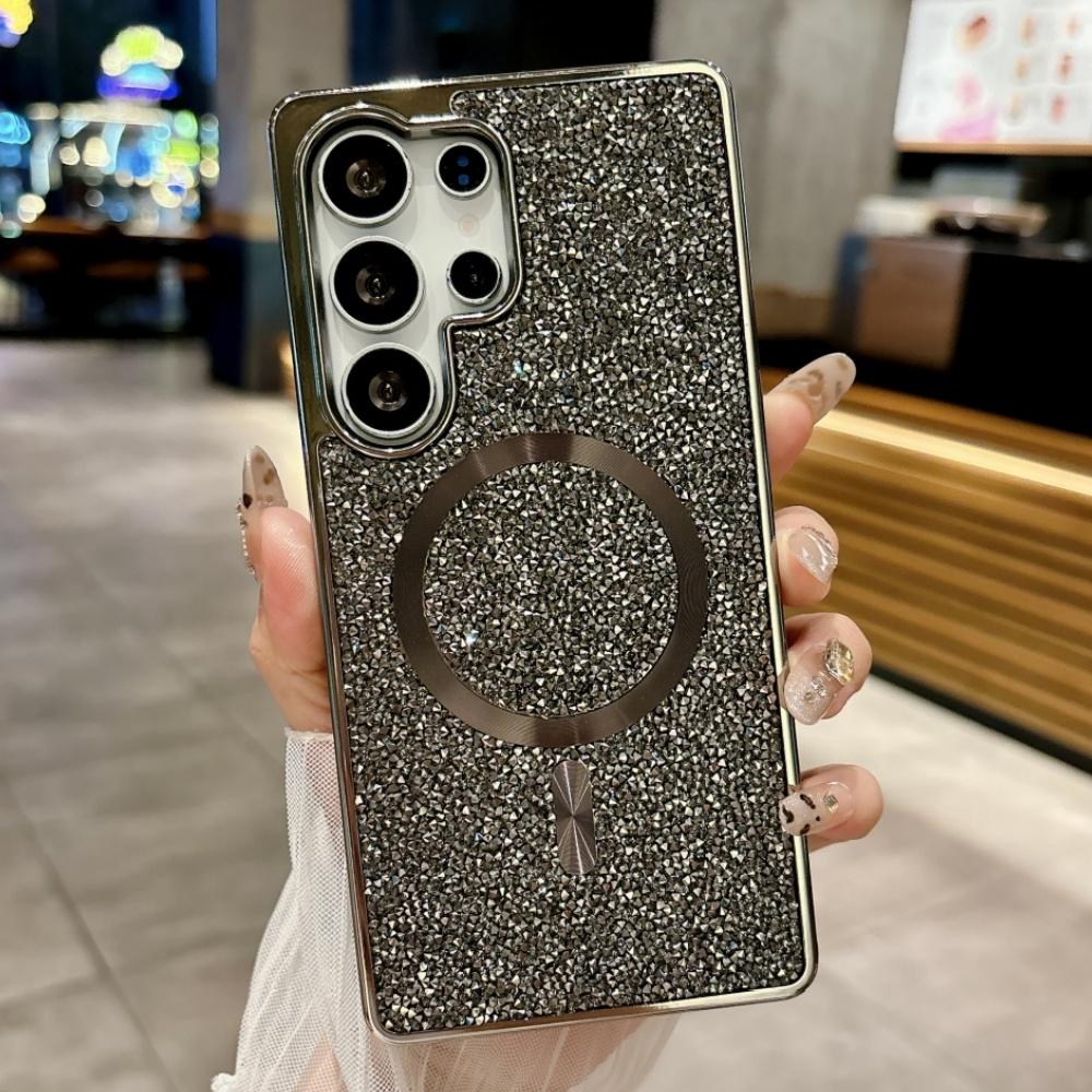Luxury Sparkling Rhinestones Diamond Case For Samsung S25 S24 S23 Ultra S25 Plus Magnetic Wireless Charging Shockproof Cover