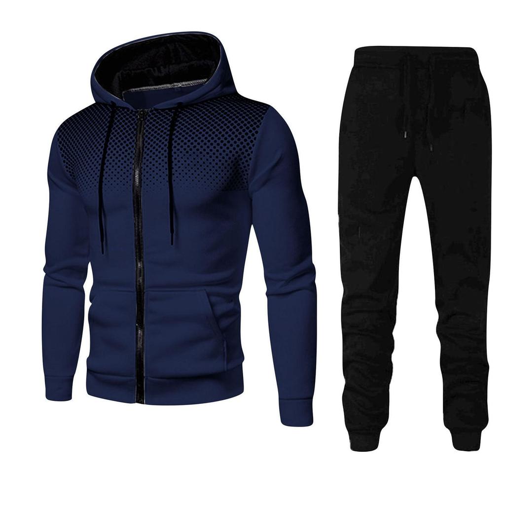 Unisex Fleece-Lined Polka Dot Zipper Hoodie Set for Autumn/Winter