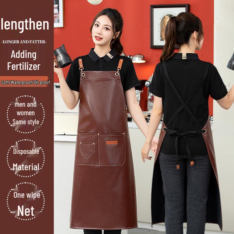 Extended PU Leather Waterproof Oil-Proof Apron for Kitchen & Catering with Custom Logo