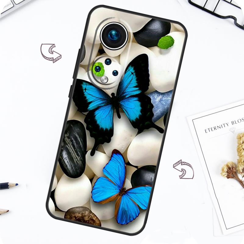 Luxury Blue Butterfly Butterflies Case For Honor Magic 7 Lite 5 6 Pro Honor 200 50 70 90 Lite X8b X9a X8a X8 X9 X9c X9b Cover