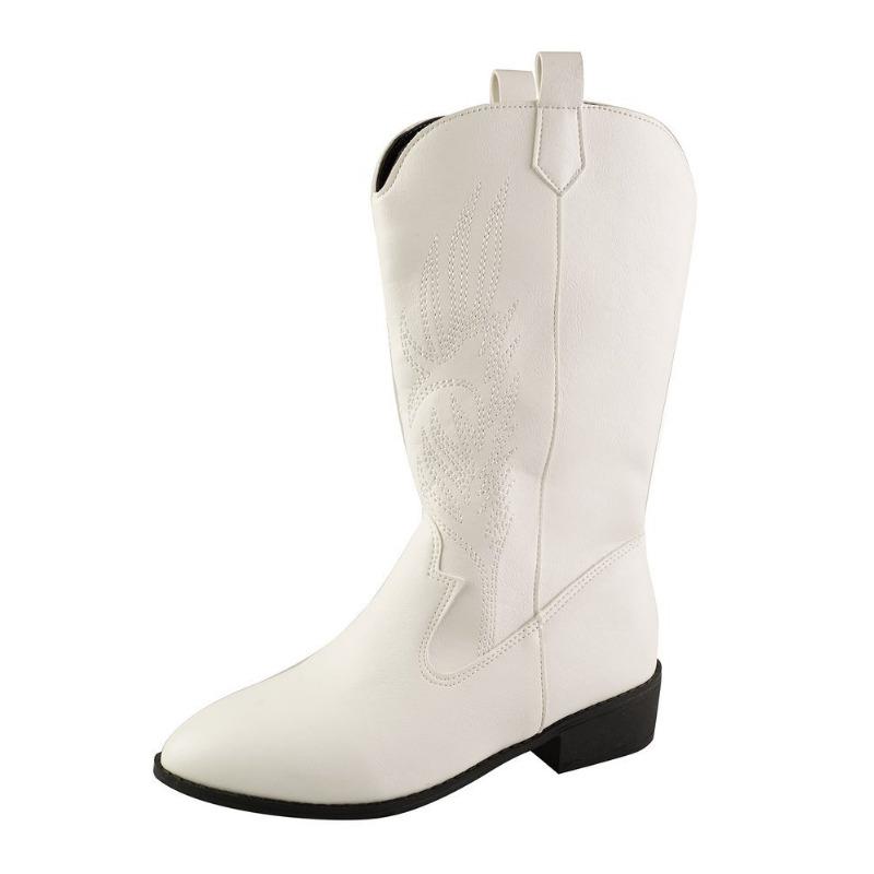 Large Size High Boots Women's Fashion Embroidery Pointed Head Low Heel Boots Women