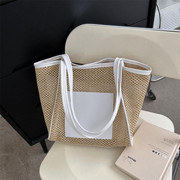 

Модная плетеная хлопково-льняная сумка-тоут для повседневного использования, пляжа и поездок на работу белый