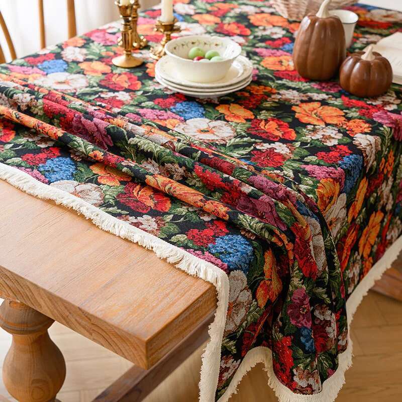 Verdickte Tischdecke aus Baumwolle und Leinen mit Ölgemälde-Stil und floralem High-End-Feeling für das Esszimmer