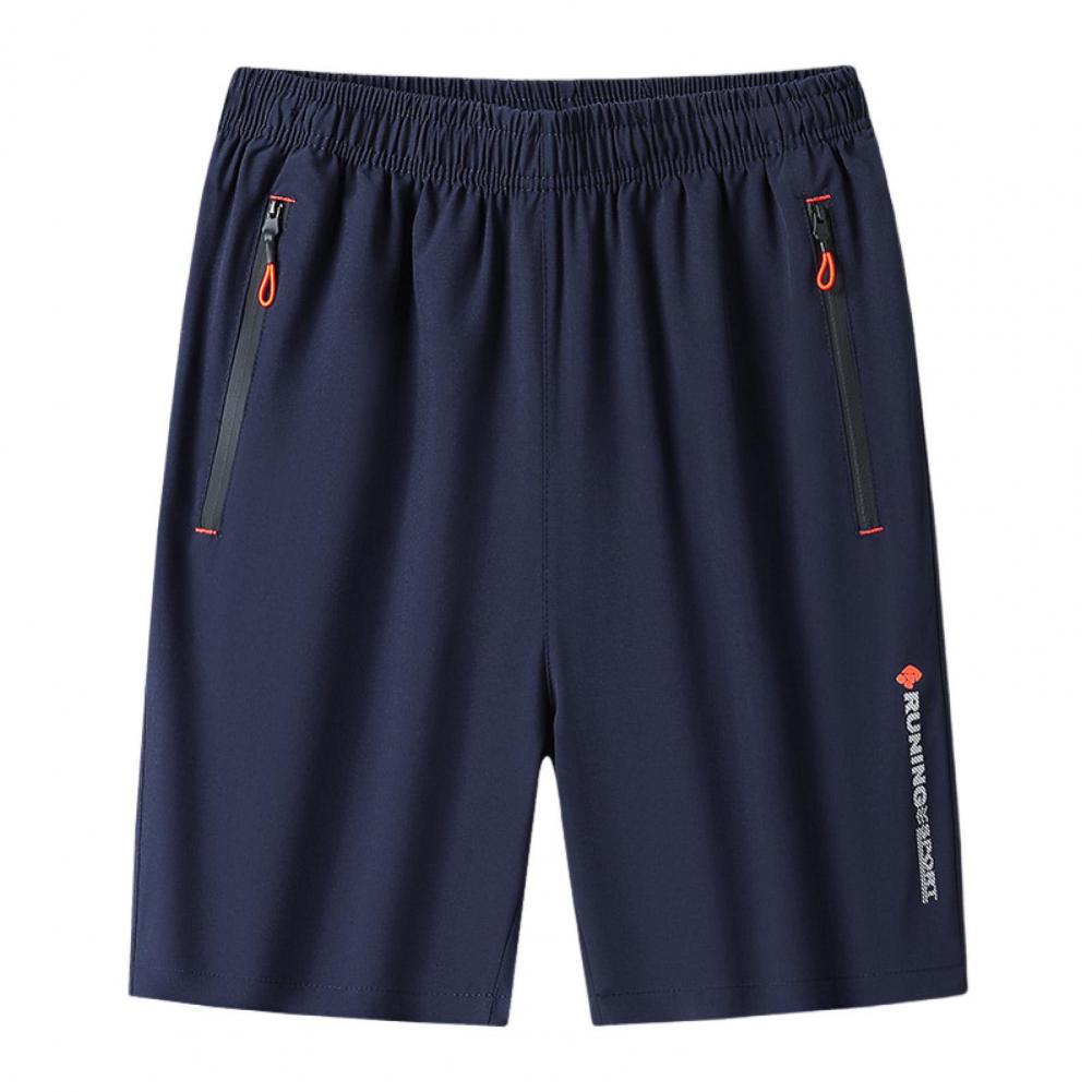 Men Summer Leisure Leisure Shorts Elastic Waistband Zipper Pockets Beach Leisure Shorts One Tone Wide Leg Quick-drying Fitness Leisure Shorts