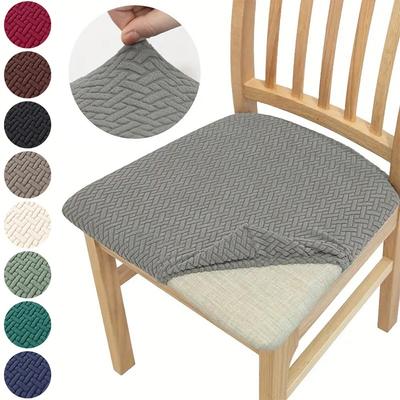 Jacquard Chair Cover Dining Room Plain Stretch Chair Seat Slipcover Removable Spandex Seat Cushion Cover Kitchen Restaurant Home