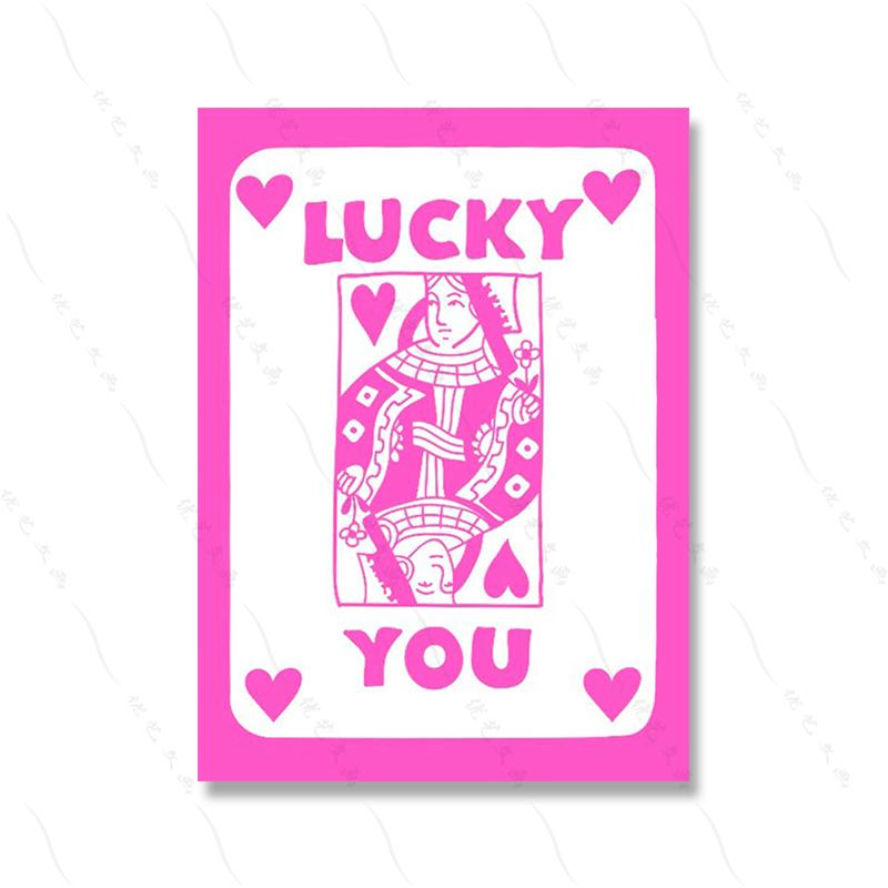 Pink Trendy Retro Wall Art Poker Y2k Poster Print Aesthetic Lucky You Funny Art Minimalist Canvas Painting Girl Room Home Decor