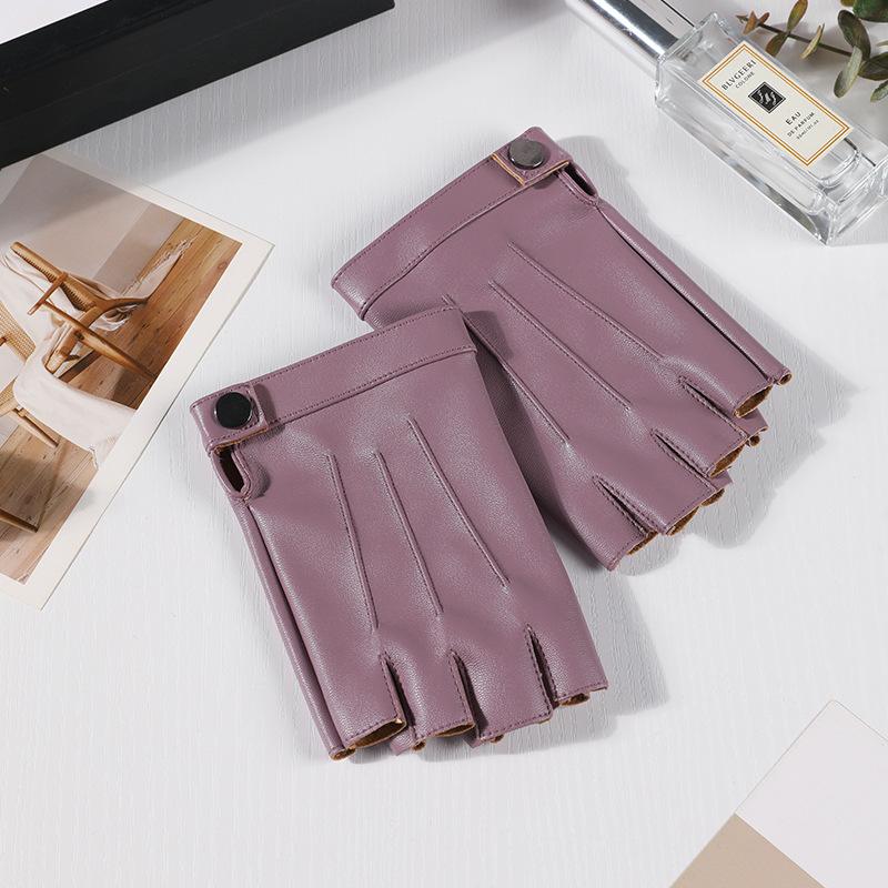 Fashion Half Finger Short Thin Punk PU Leather Gloves For Women Outdoor Driving Cycling Touch Screen Motorcycle Sports Fitness