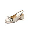 Fashion NEW Summer Women Sandals Patent Leather Shoes for Women Square Toe Chunky Heel Shoes Elegant Cover Toe Slingback Heart Sandals