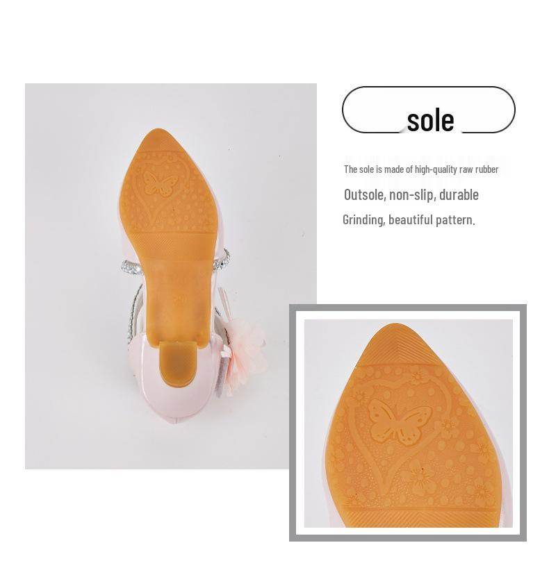 Girls' Pointed Toe Flower Princess Sandals - Chunky Heel, Hollow Design for Spring/Summer 2025