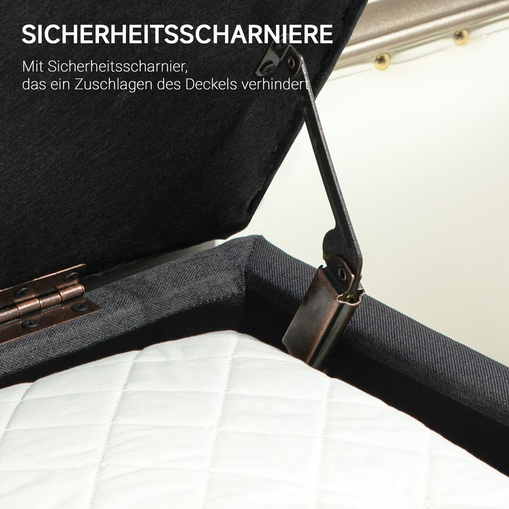 Upholstered Bench with Storage, Bed Bench in Linen Look, Rubberwood, 110 x 39 x 45 cm, Dark Grey