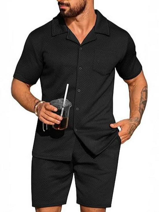 Men's Summer Casual Sportswear Set: Short Sleeve Cardigan & Shorts - Holiday Two-piece Set