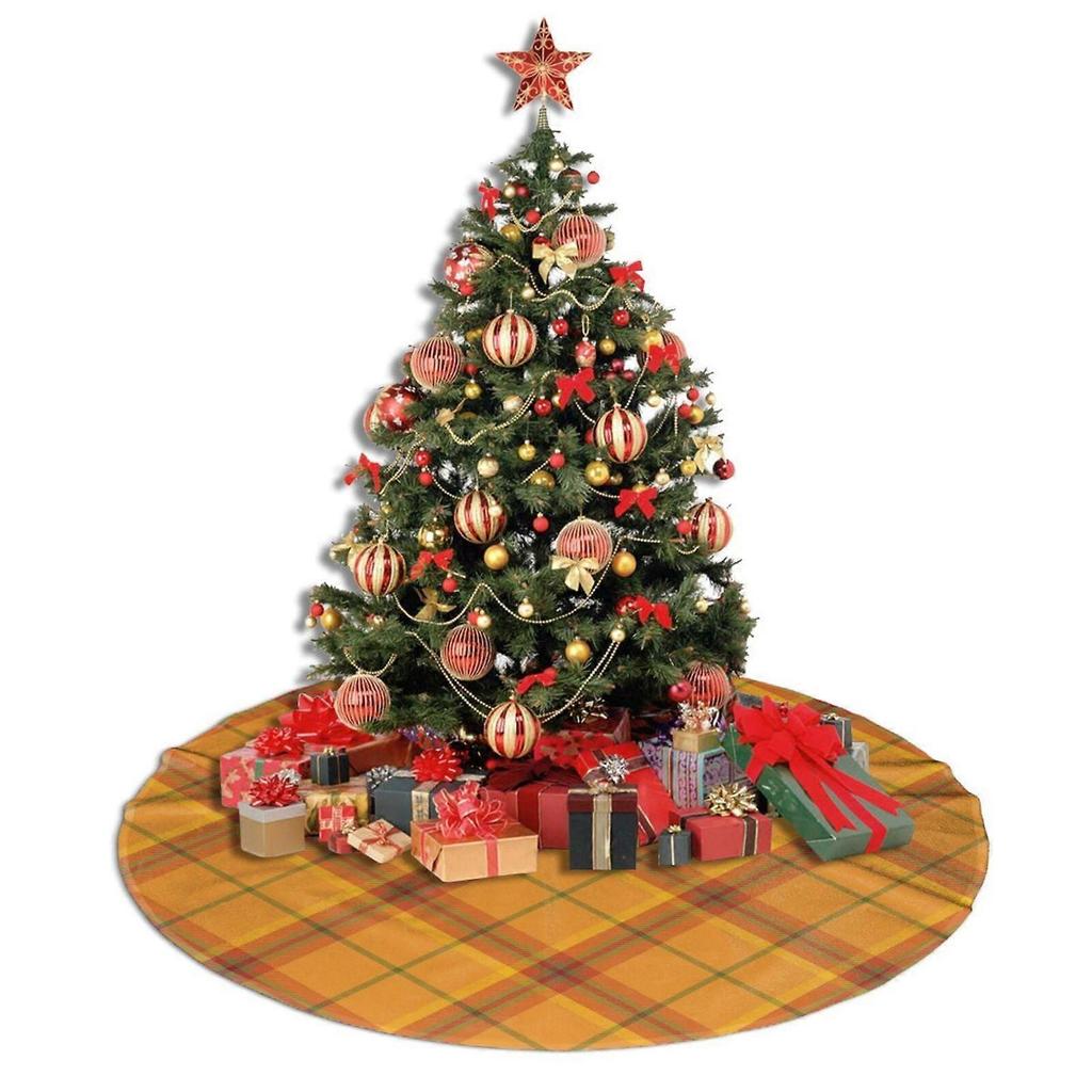 Autumn Tartan Christmas Tree Skirt, Soft And Funny Merry Christmas Tree Collar Farmhouse Xmas Holiday Decoration 30"