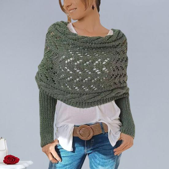 1/2Pcs Knitted Cable Wrap with Sleeves Bohemian Style Sweater Scarf Open Stitch Hollow