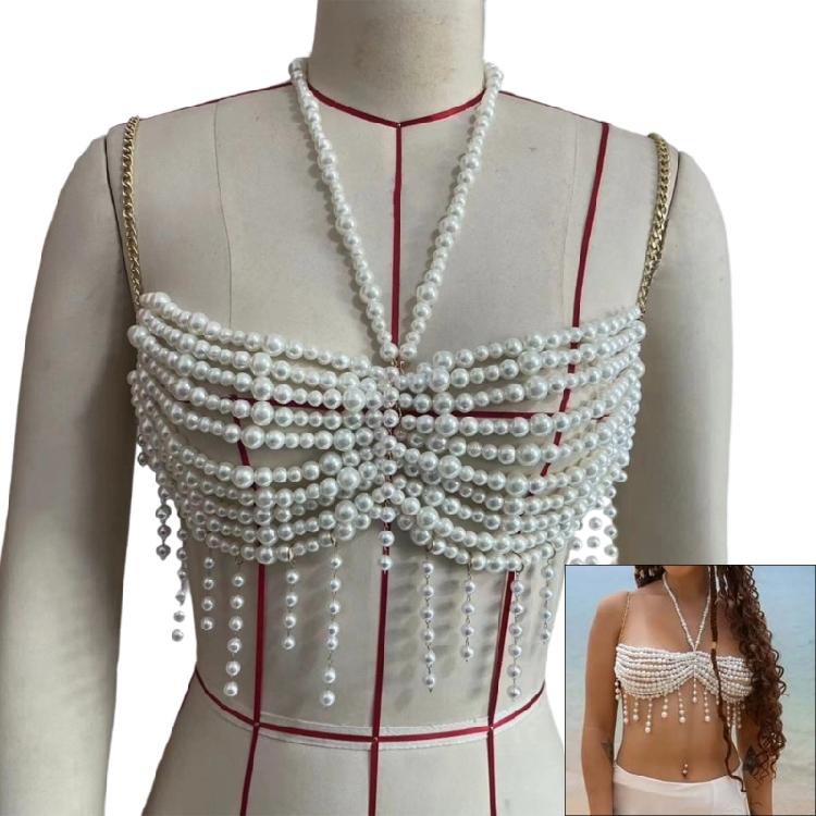 Stylish Pearls Body Necklace Fashionable Waist Chain Bra Chain Portable for Enhancing Curves At Romance Event Wear