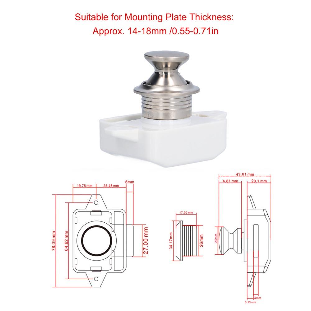 Universal Fit Metal Push Button Latch Push Button Mechanism Door Knob Keyless Catch Lock Caravan Hardware