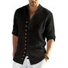 Chemise en coton et lin multi-boutons, couleur unie, manches longues, col Henley, plage, vêtements de vacances hawaïens, Streetwear, chemises médiévales Vintage