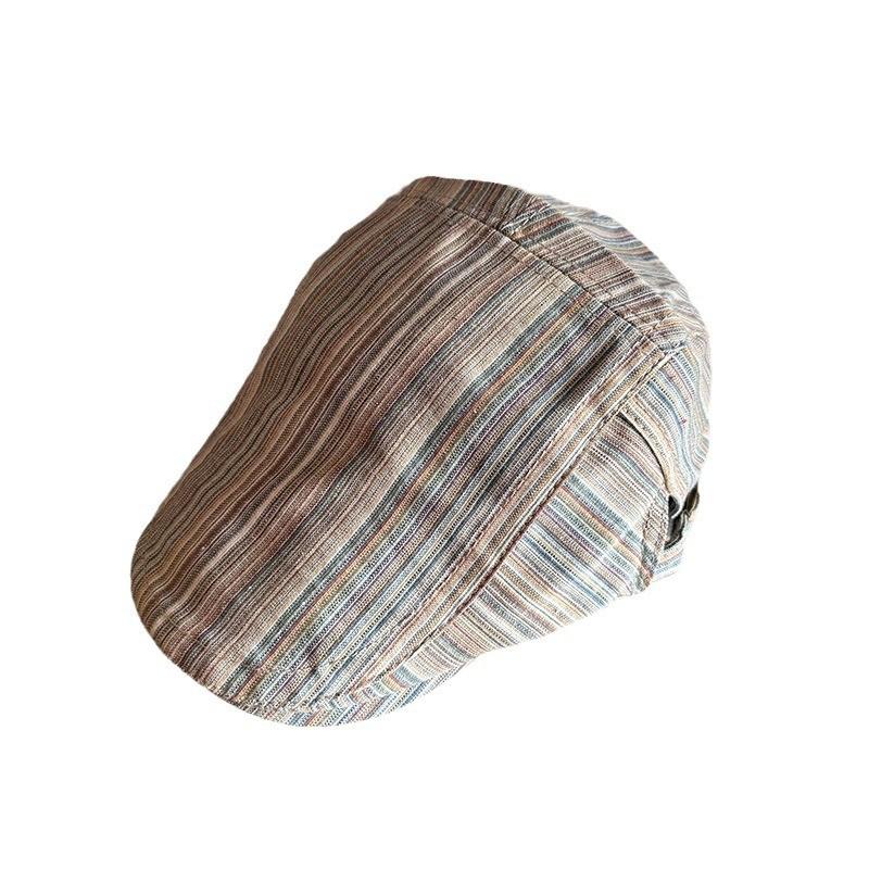 Brimmed Short Retro Beret With Stripe Design For Spring Summer Accessory Fashion