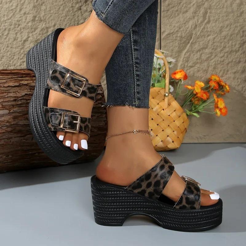 Women Leopard Print Wedges Slippers Summer New Sandals Designer Outdoor Beach Shoes Sexy Platform Slippers Women Slides Women
