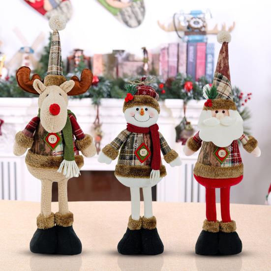Christmas Plush Toy with Retractable Legs Handmade Reindeer Snowman Santa Claus Plush Doll Xmas Holiday Party Decoration Ornament